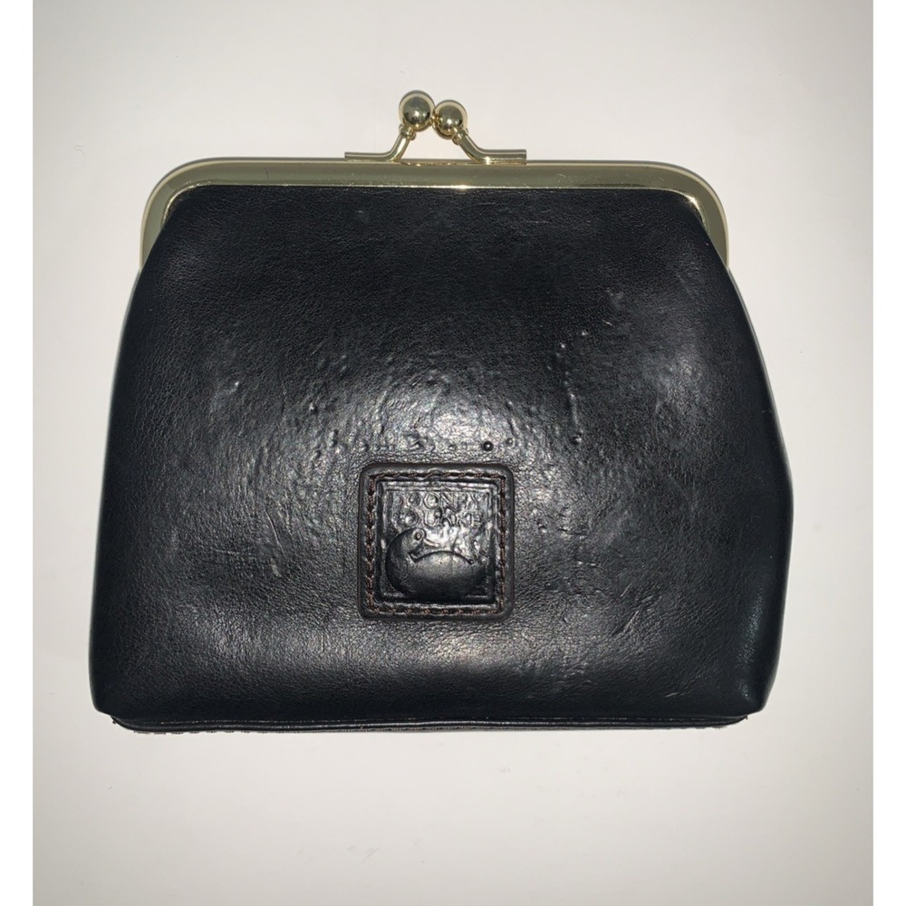 Dooney & Bourke Kisslock Wallet Florentine Black Leather Large Frame Purse